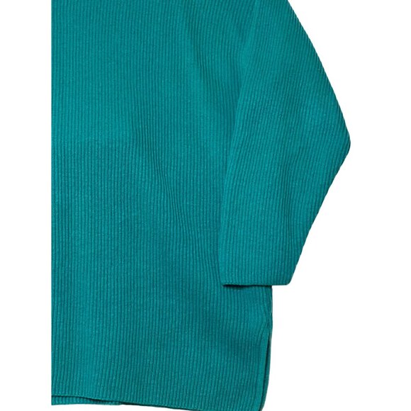 Teal Ribbed Turtleneck Sweater By R.T.W. Ready To Wind Down - L Cotton Knit Pull - Picture 12 of 16